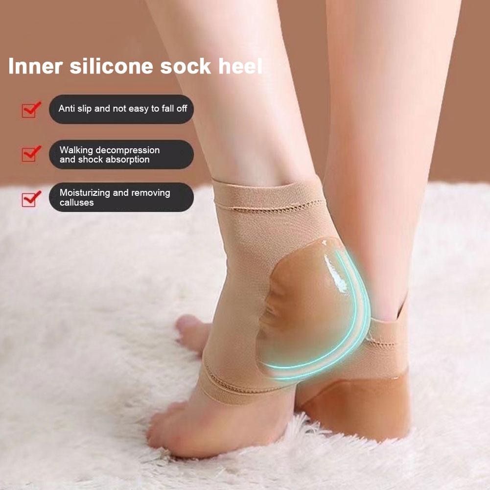 Plantar Fasciitis Heel Socks – Silicone Gel Heel Protectors for Cracked Heels, Achilles Tendon Support & Pain Relief