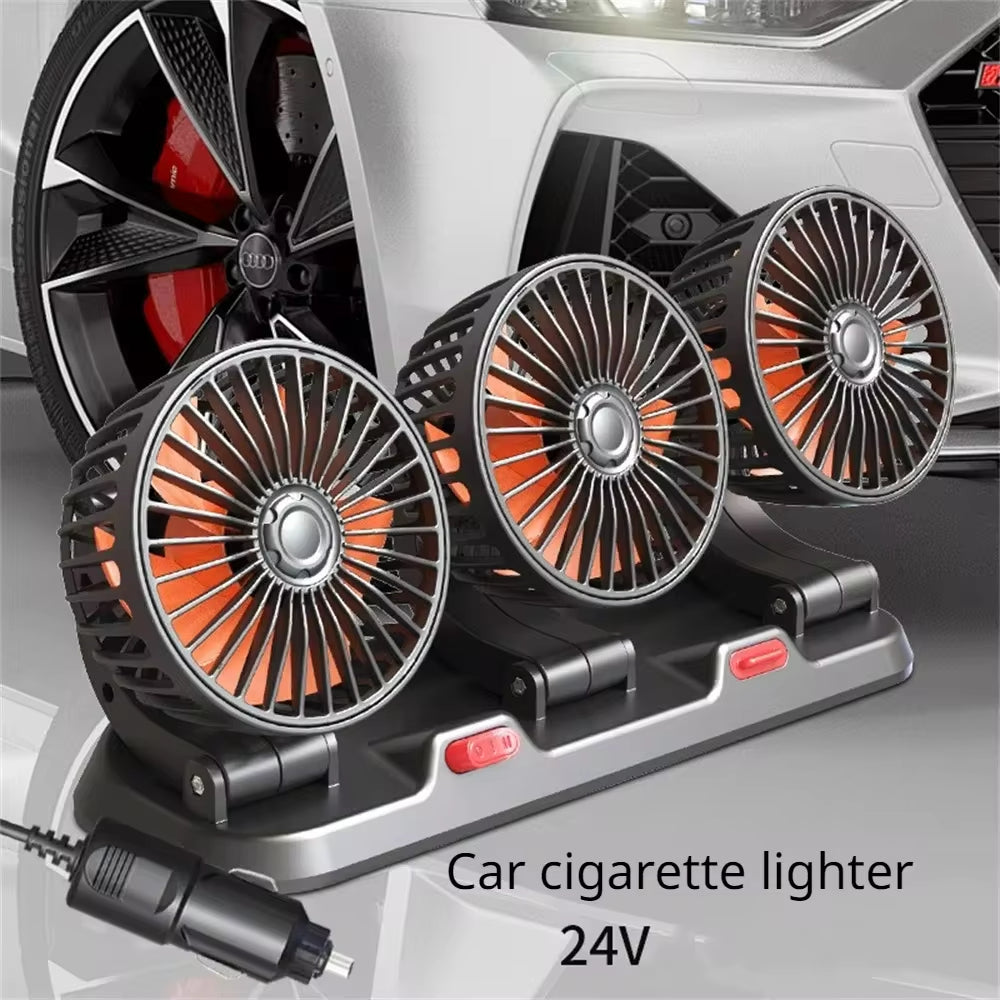 360° Triple Head Car Cooling Fan | Adjustable 3-Speed Dashboard Fan for 12V/24V Vehicles