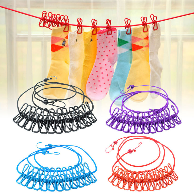 10 Clip Elastic Clothesline – Portable Travel Laundry Drying Rope with Windproof Clips