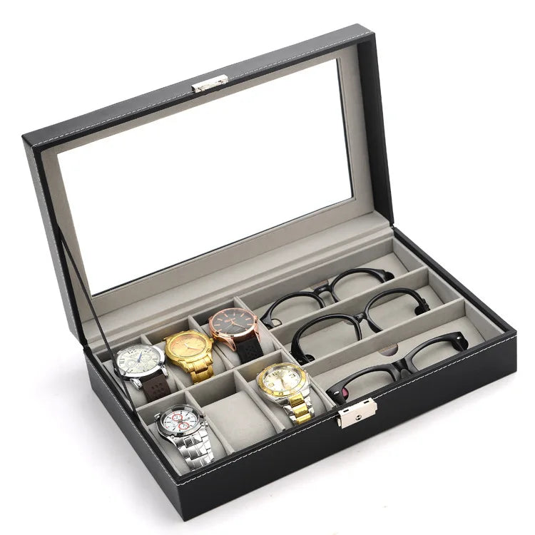 Luxury Watch & Sunglasses Storage Box with Glass Display Lid
