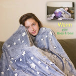 Glow in the Dark Soft Fleece Blanket – Luminous Star & Moon Throw for Kids and Adults