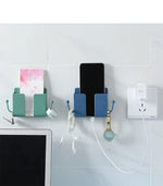Self-Adhesive Wall Mount Phone &amp; Remote Holder – ABS Storage Box with Hooks | Power Bank, Makeup Brush, Cable Organizer