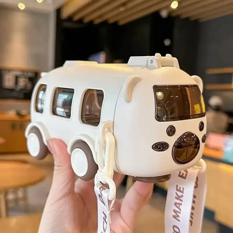 2-in-1 Kids Bus-Shaped Water Bottle with Straw & Shoulder Strap – 500ml