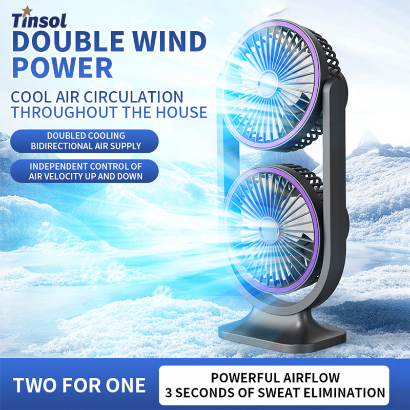 Double Hurricane Rechargeable Fan – Dual Head 360° Adjustable Portable Electric Fan