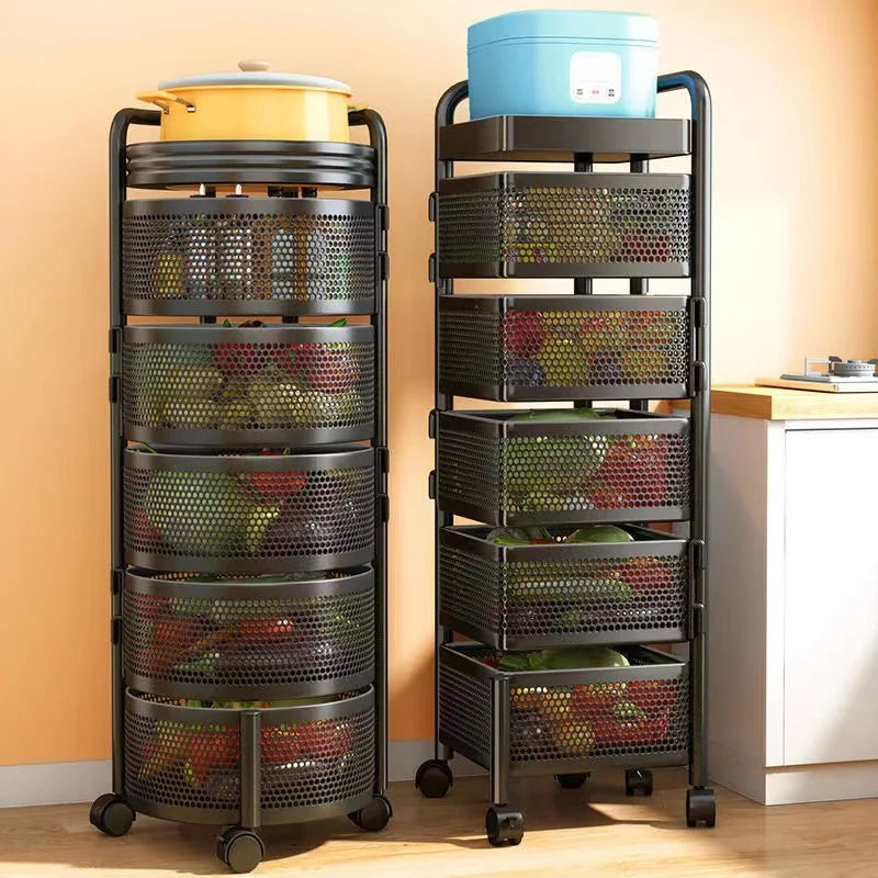 360° Rotating Multi-Layer Round Storage Rack with Wheels | Kitchen, Bedroom & Living Room Organizer