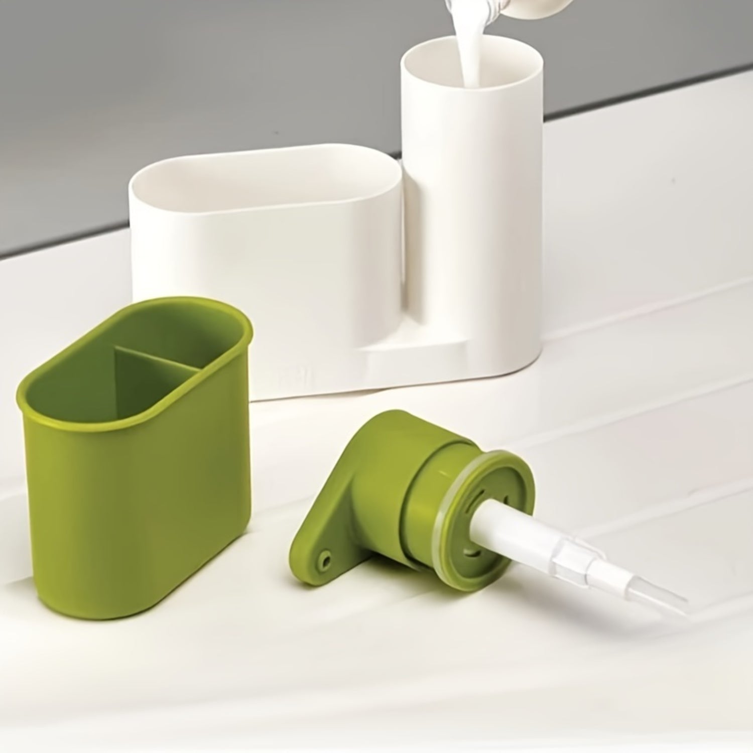2-in-1 Soap Dispenser with Sink Organizer | Kitchen & Bathroom Detergent Dispenser Caddy