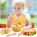 BPA-Free Silicone Baby Feeding Set | 7-Piece Suction Dinnerware Set with Plate, Bowl, Straw Cup, Bib & Utensils