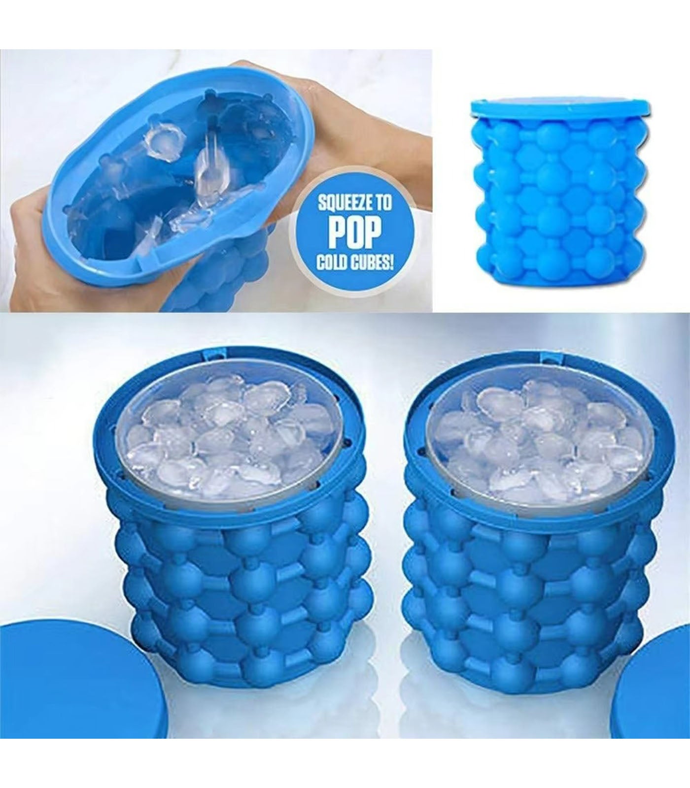 Silicone Quick Freeze Ice Cube Tray with Round Ice Bucket