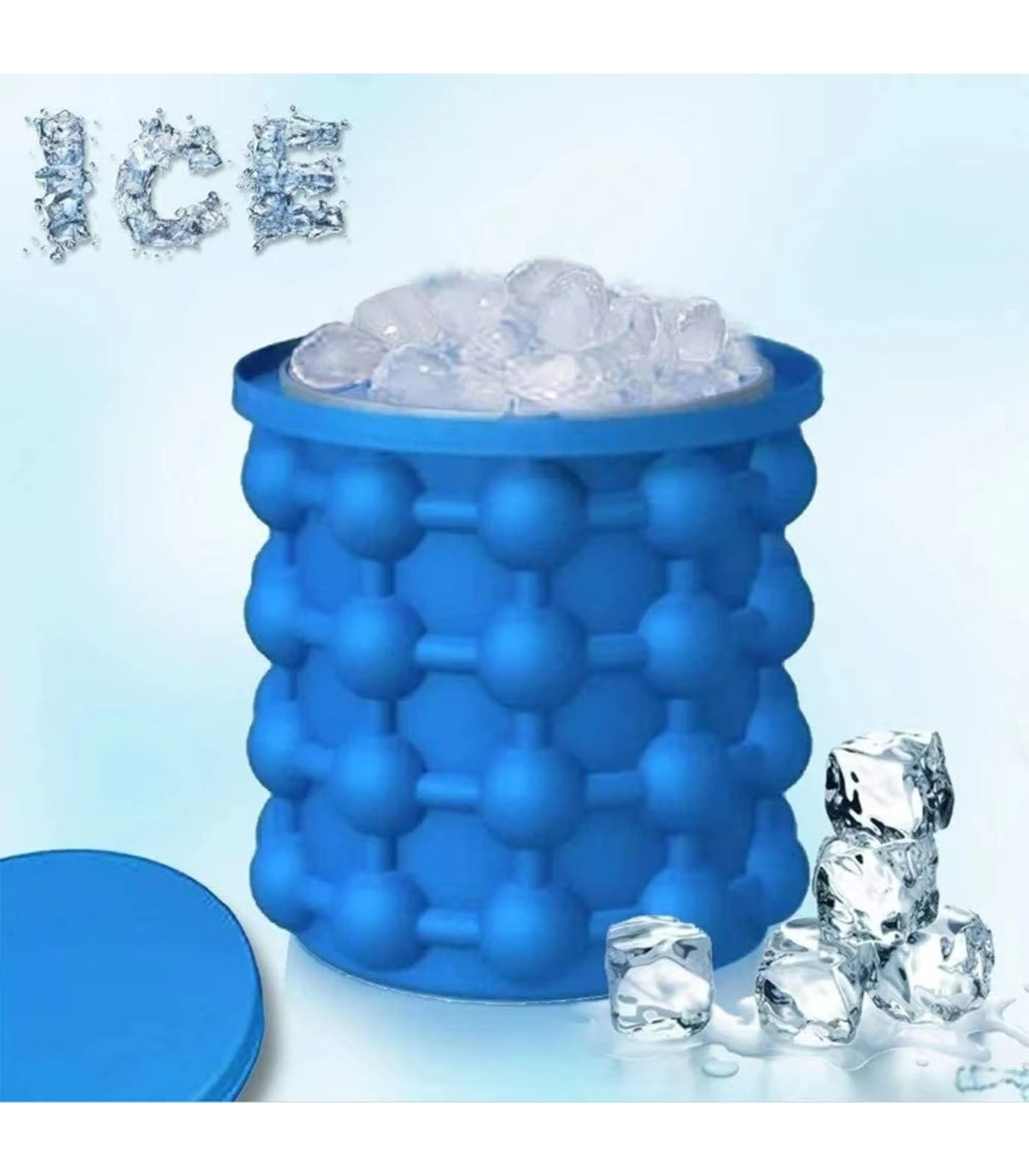 Silicone Quick Freeze Ice Cube Tray with Round Ice Bucket