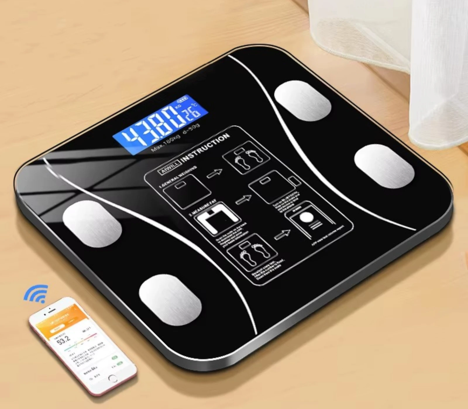 Smart Bluetooth Body Fat Scale – Tracks weight, BMI & full body composition with app sync