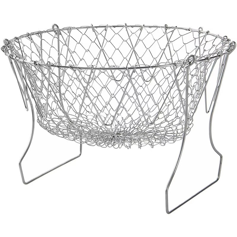 Stainless Steel Folding Frying Basket – Mesh Oil Drain Colander