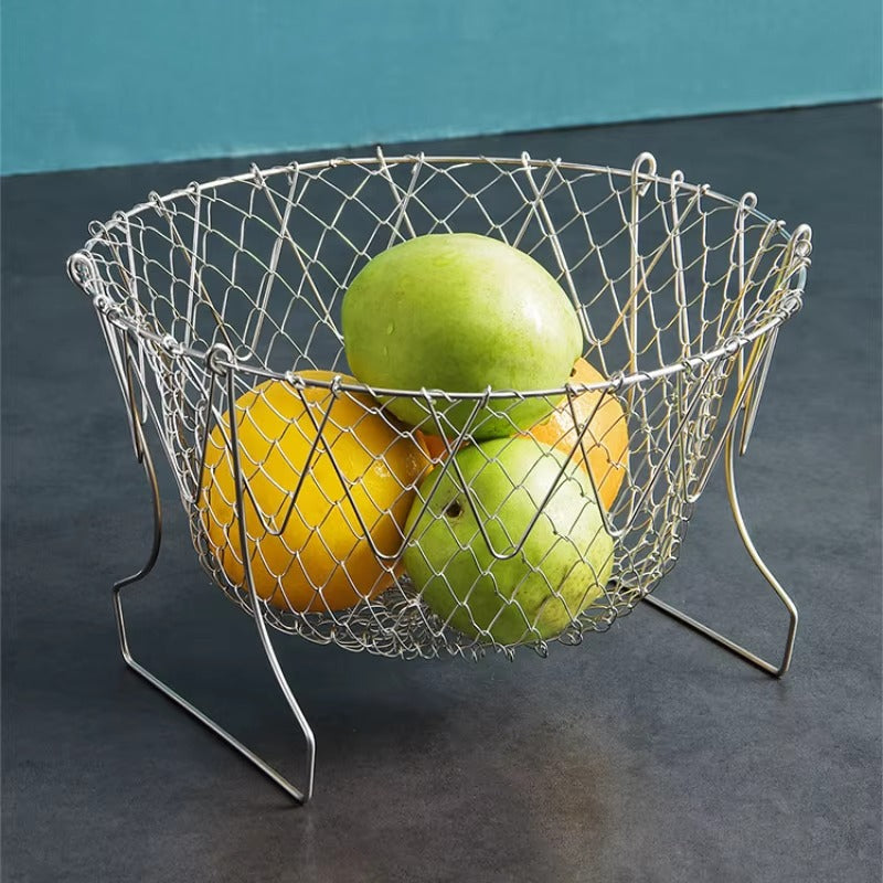 Stainless Steel Folding Frying Basket – Mesh Oil Drain Colander