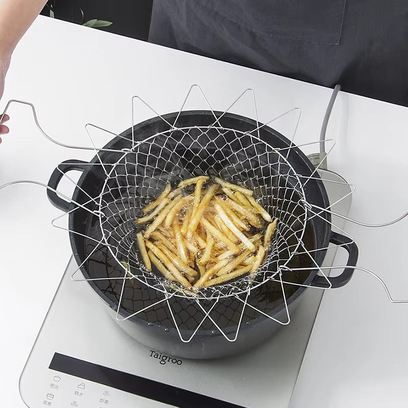 Stainless Steel Folding Frying Basket – Mesh Oil Drain Colander