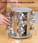 Stainless Steel Rotating Spice Rack Set – Glass Seasoning Jars with Shelf for Herbs &amp; Condiments Storage