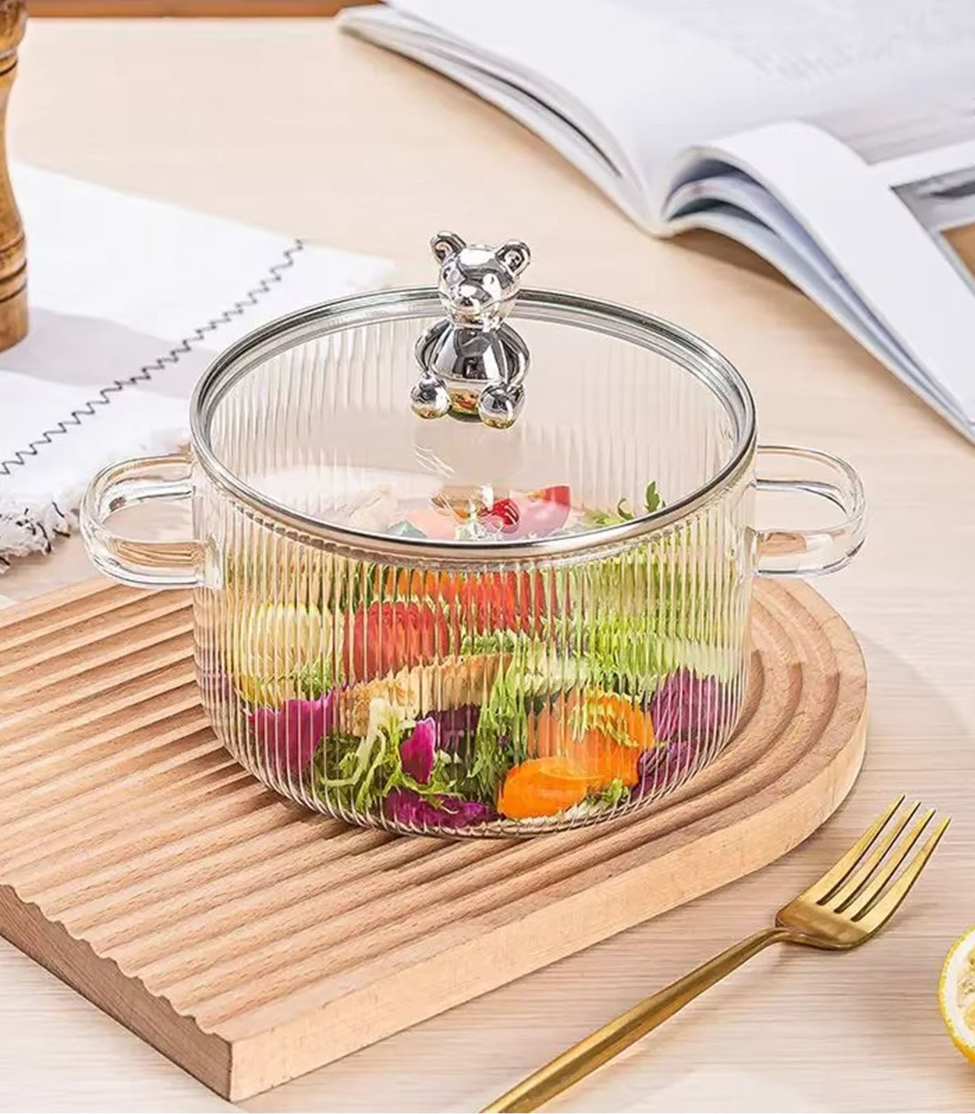 High Borosilicate Glass Saucepan – Clear Pot with Handles & Lid for Soup, Sauce & Heating