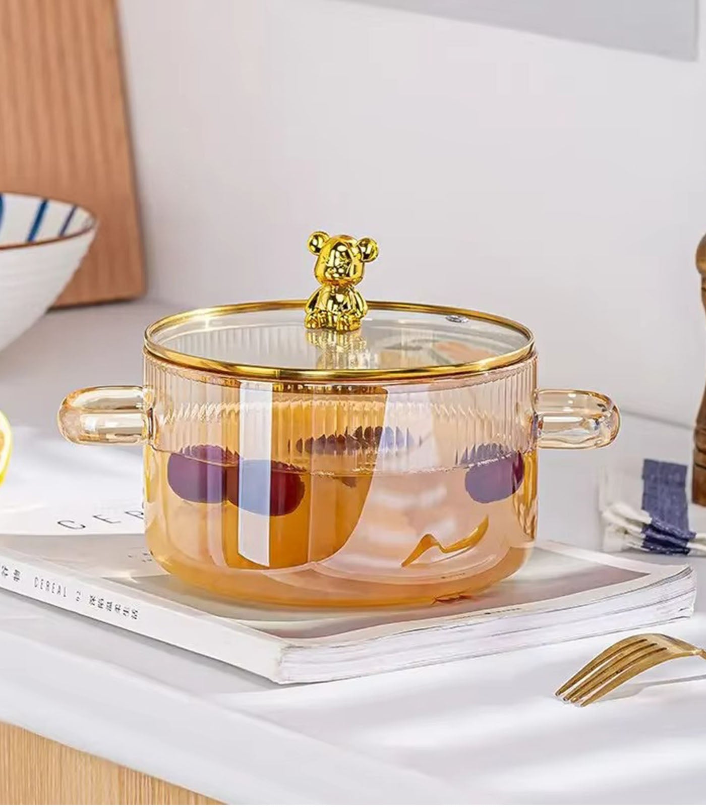 High Borosilicate Glass Saucepan – Clear Pot with Handles & Lid for Soup, Sauce & Heating