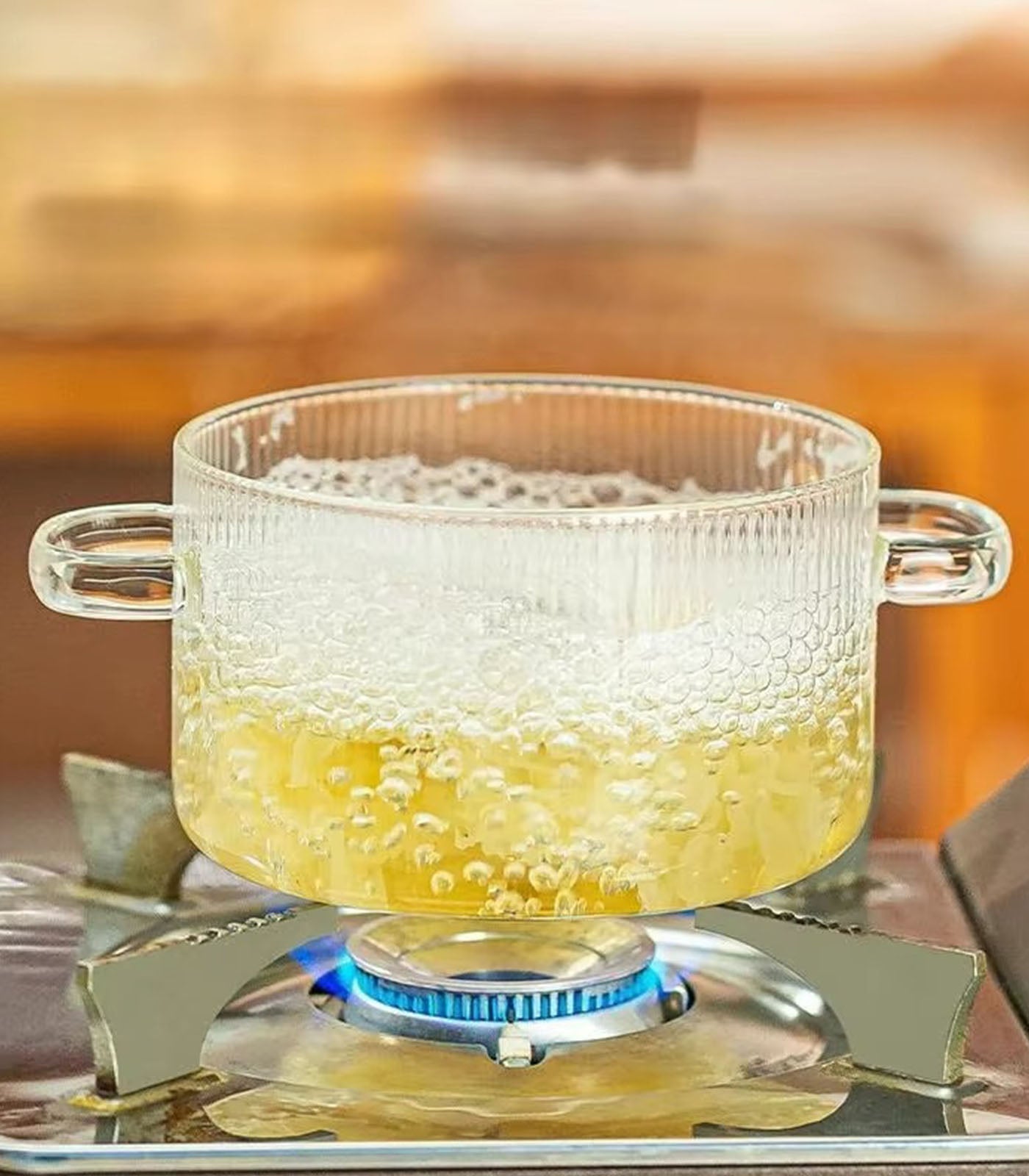 High Borosilicate Glass Saucepan – Clear Pot with Handles & Lid for Soup, Sauce & Heating