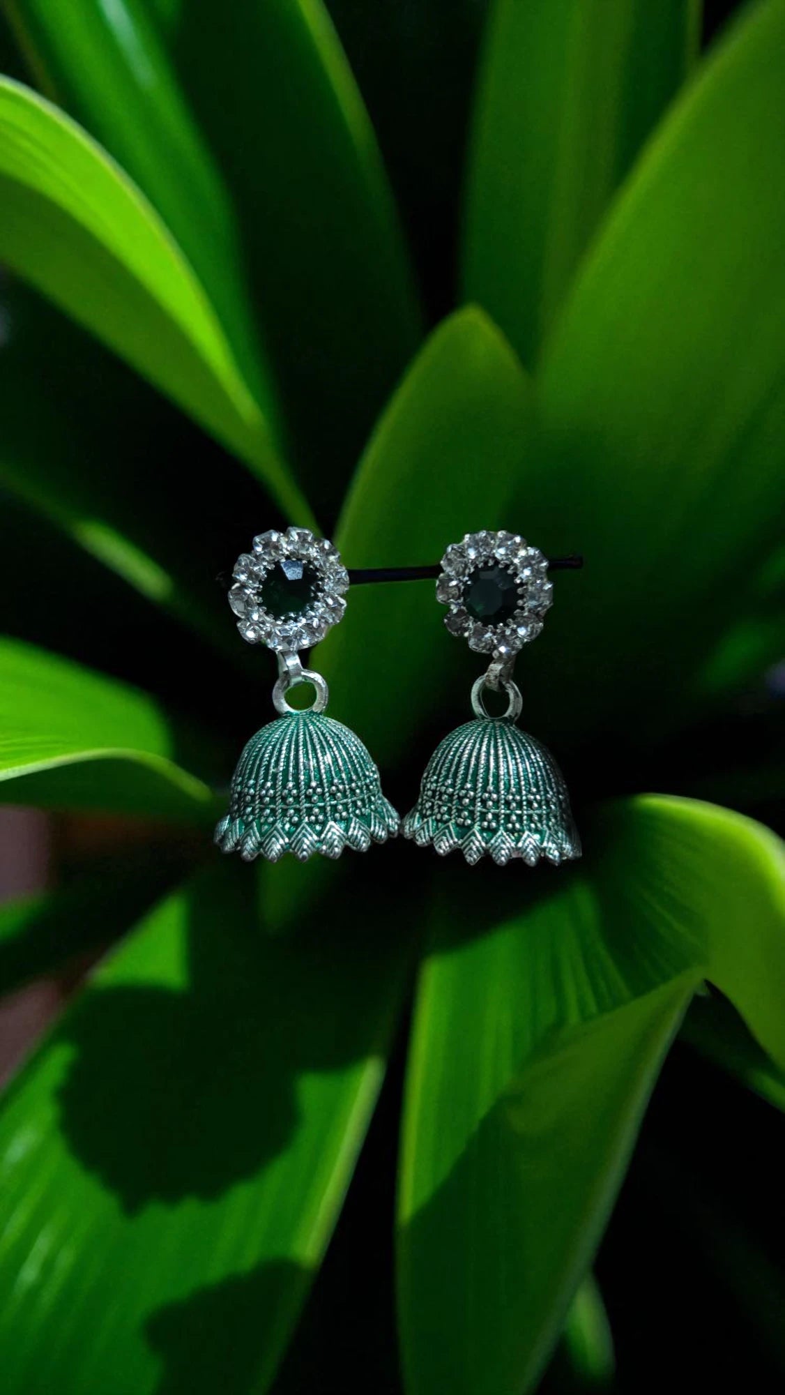 Traditional Jhumka Earrings with Stone Detail