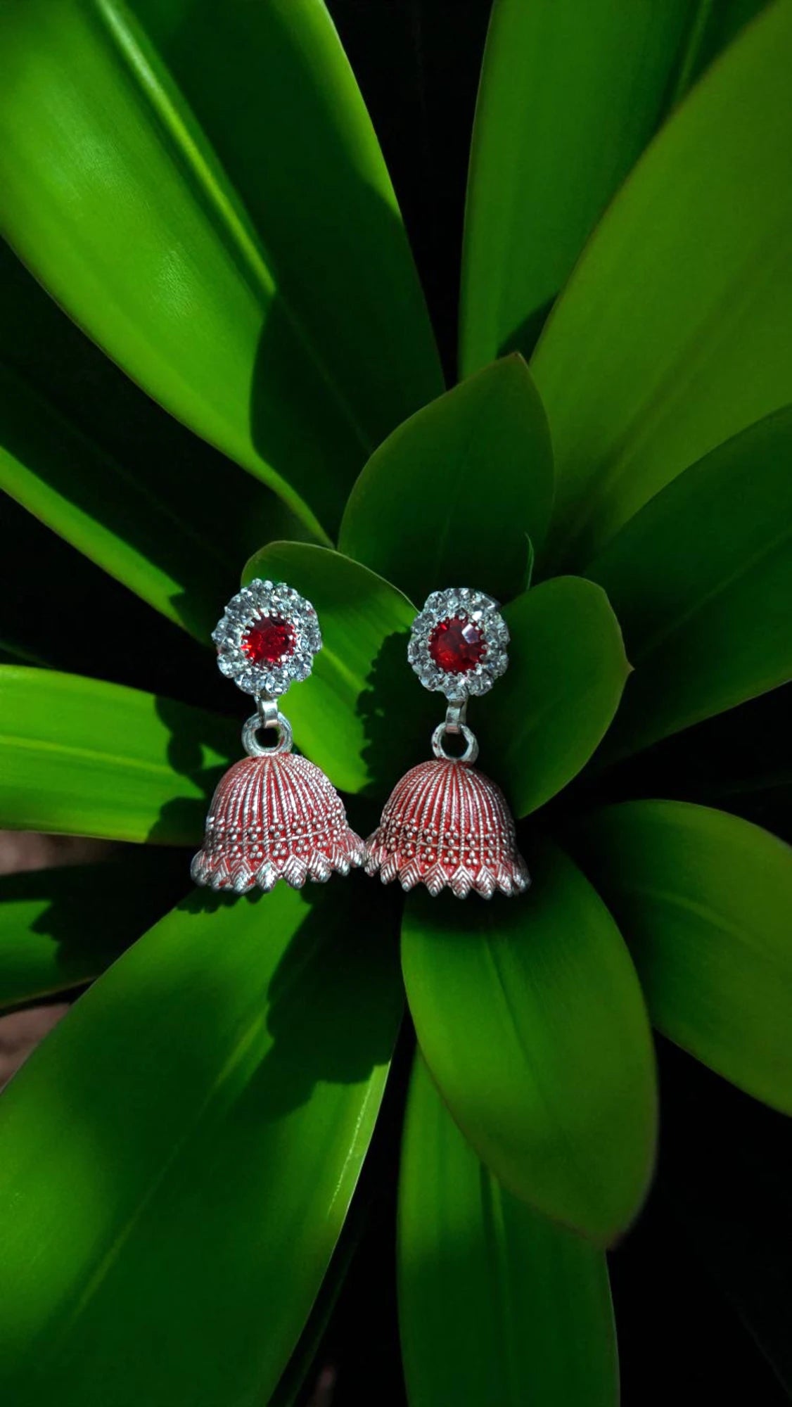Traditional Jhumka Earrings with Stone Detail