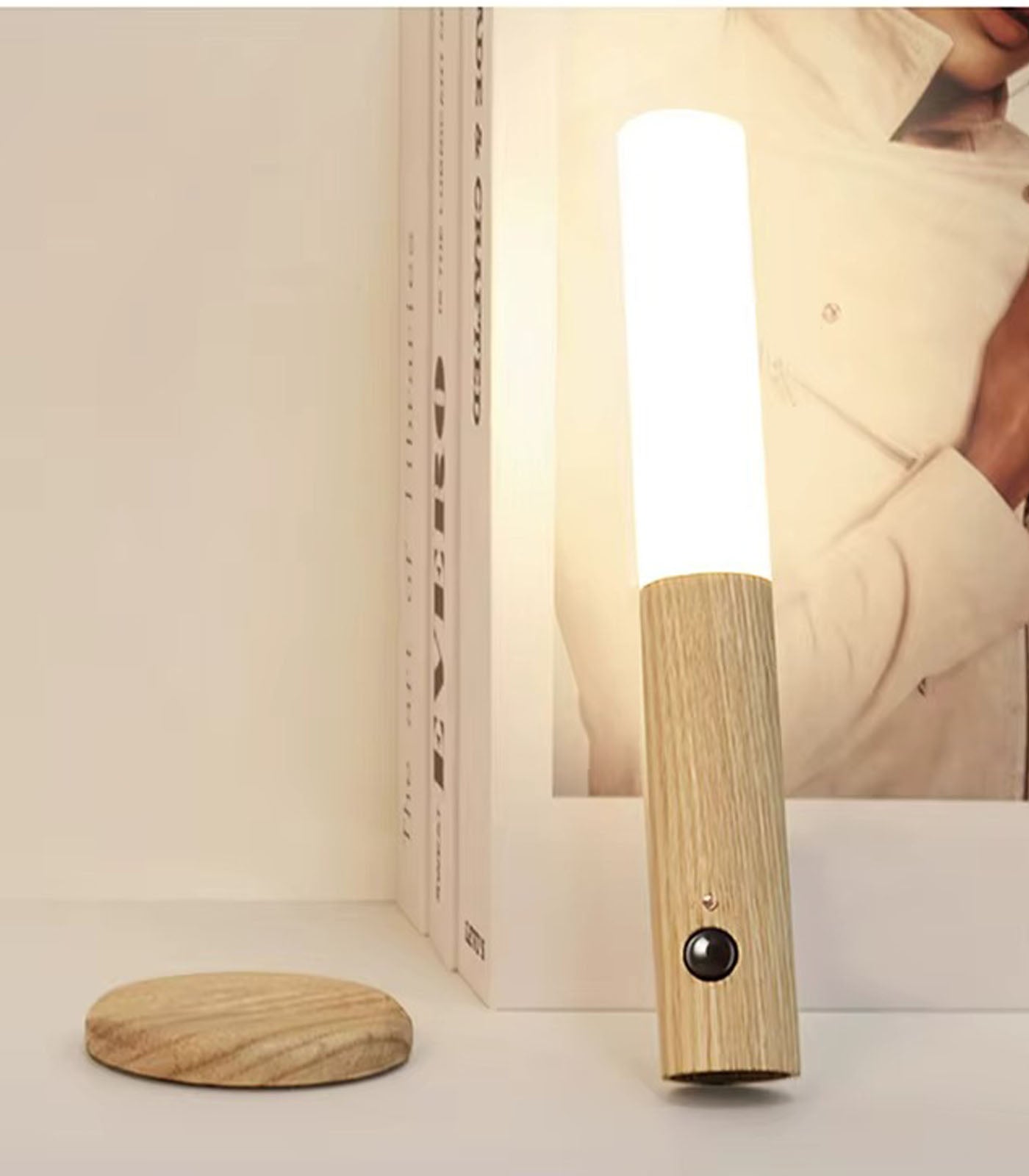 Automatic PIR Motion Sensor Rechargeable Night Light | LED Magnetic Wooden Wall Lights