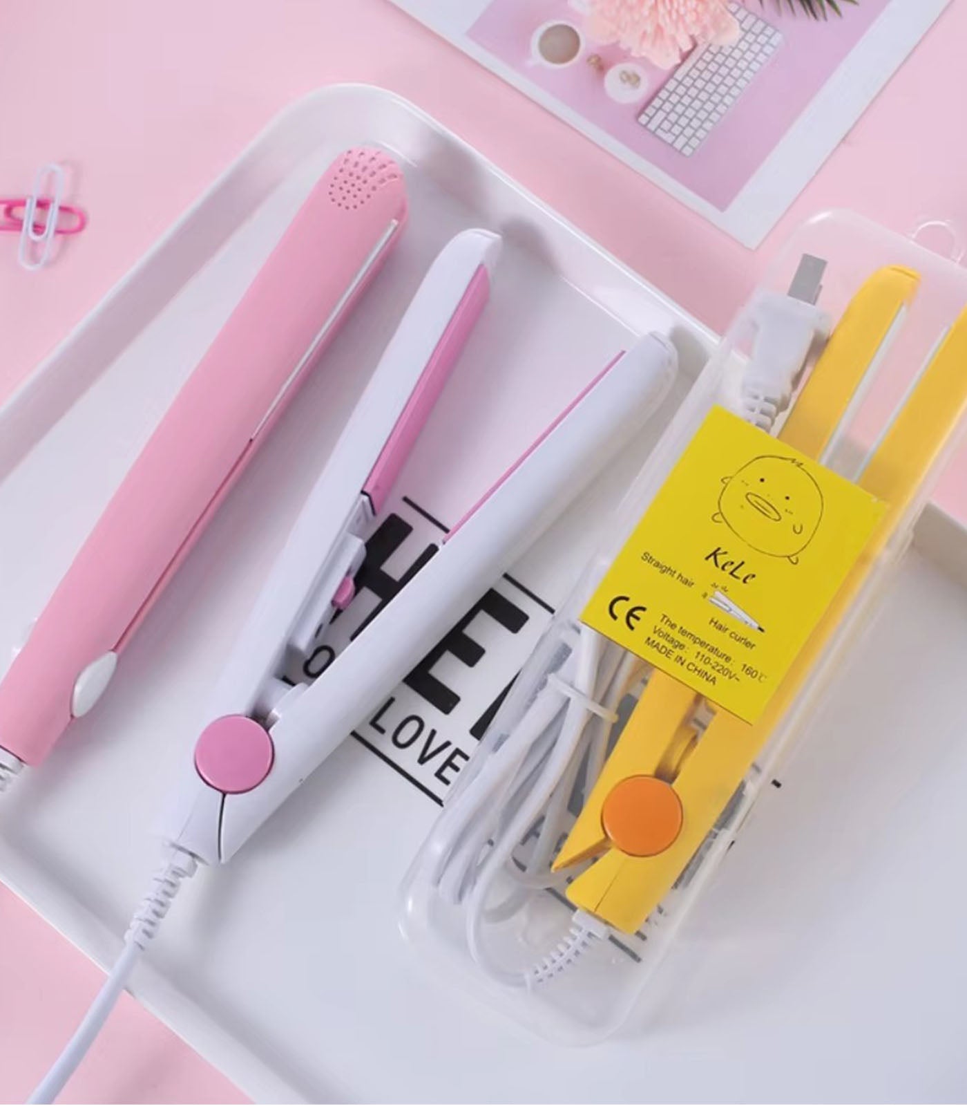 Portable 2-in-1 Mini Hair Straightener &amp; Crimper – Fast Heating Ceramic Hair Styling Tool for Women
