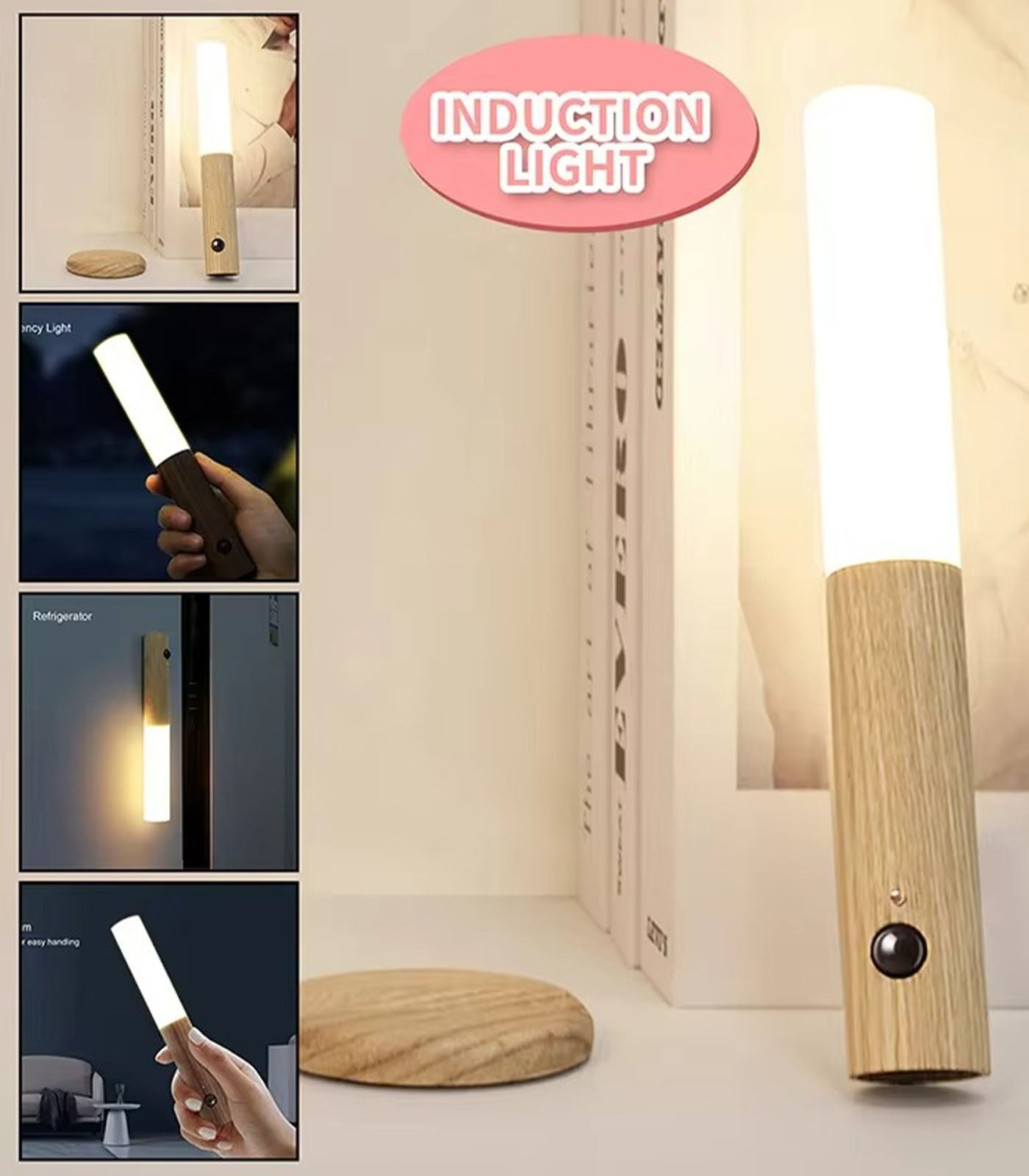 Automatic PIR Motion Sensor Rechargeable Night Light | LED Magnetic Wooden Wall Lights