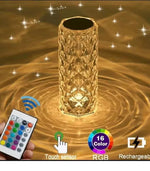 Crystal Rose Table Lamp – Color Touch Control LED Night Light, USB Rechargeable Romantic Diamond Atmosphere Light