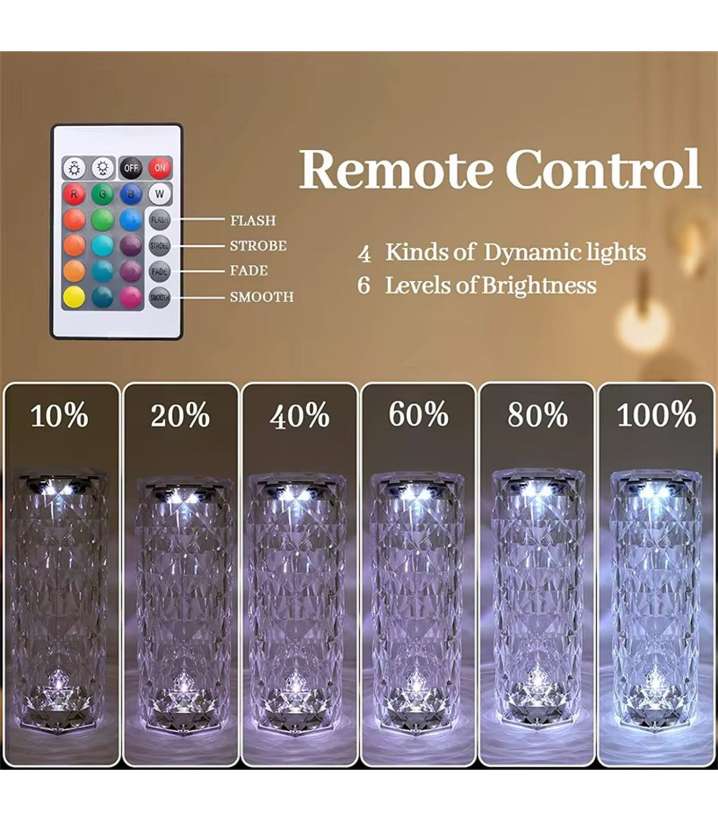 Crystal Rose Table Lamp – Color Touch Control LED Night Light, USB Rechargeable Romantic Diamond Atmosphere Light