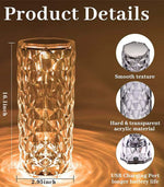 Crystal Rose Table Lamp – Color Touch Control LED Night Light, USB Rechargeable Romantic Diamond Atmosphere Light