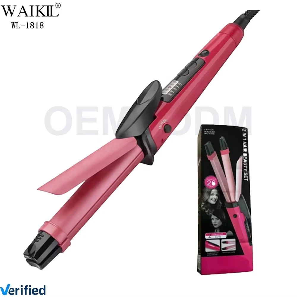 WAIKIL 2 in 1 Electric Spiral Curling Iron & Travel Hair Straightener – Professional Wavy Hair Styler for Women