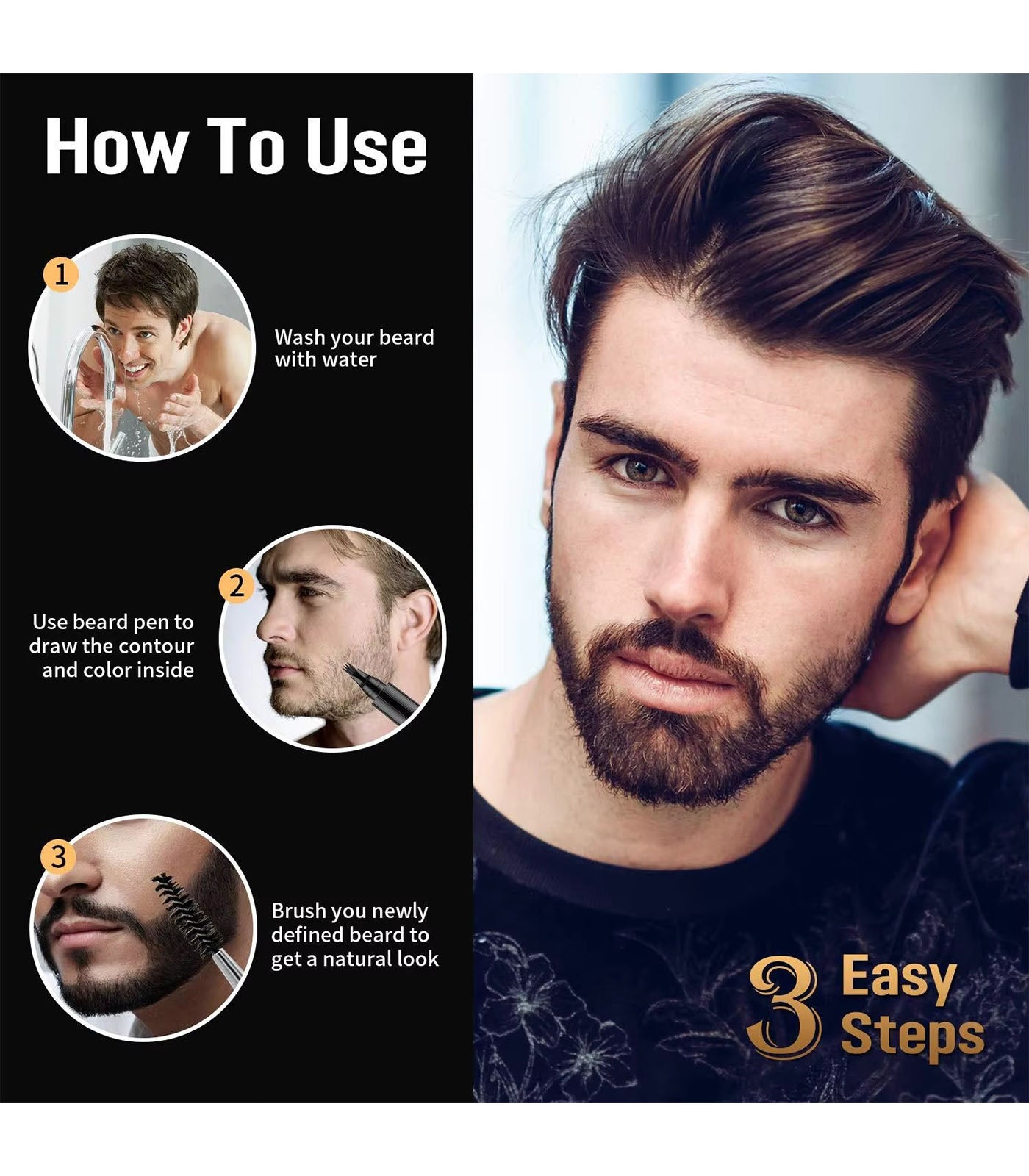 Waterproof Beard Filler Pen with Brush – Long-Lasting Beard & Moustache Enhancer for Shaping and Coverage