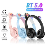 Cat Ear Bluetooth 5.0 Wireless Headphones – LED Light Up Over-Ear Headset with Built-In Mic for Kids & Teens