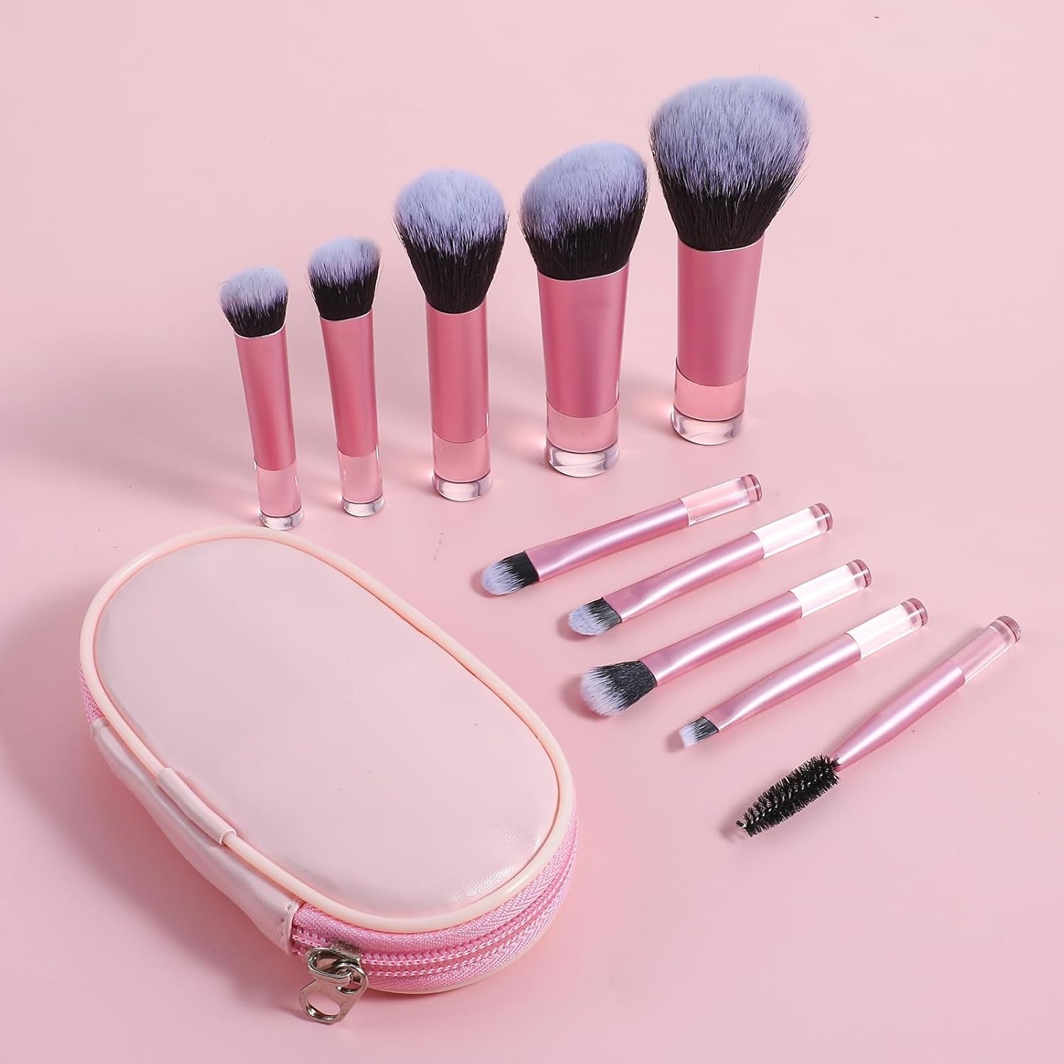 10-Piece Mini Portable Makeup Brush Set with Travel Storage Pouch – Soft Nylon Cosmetic Brushes