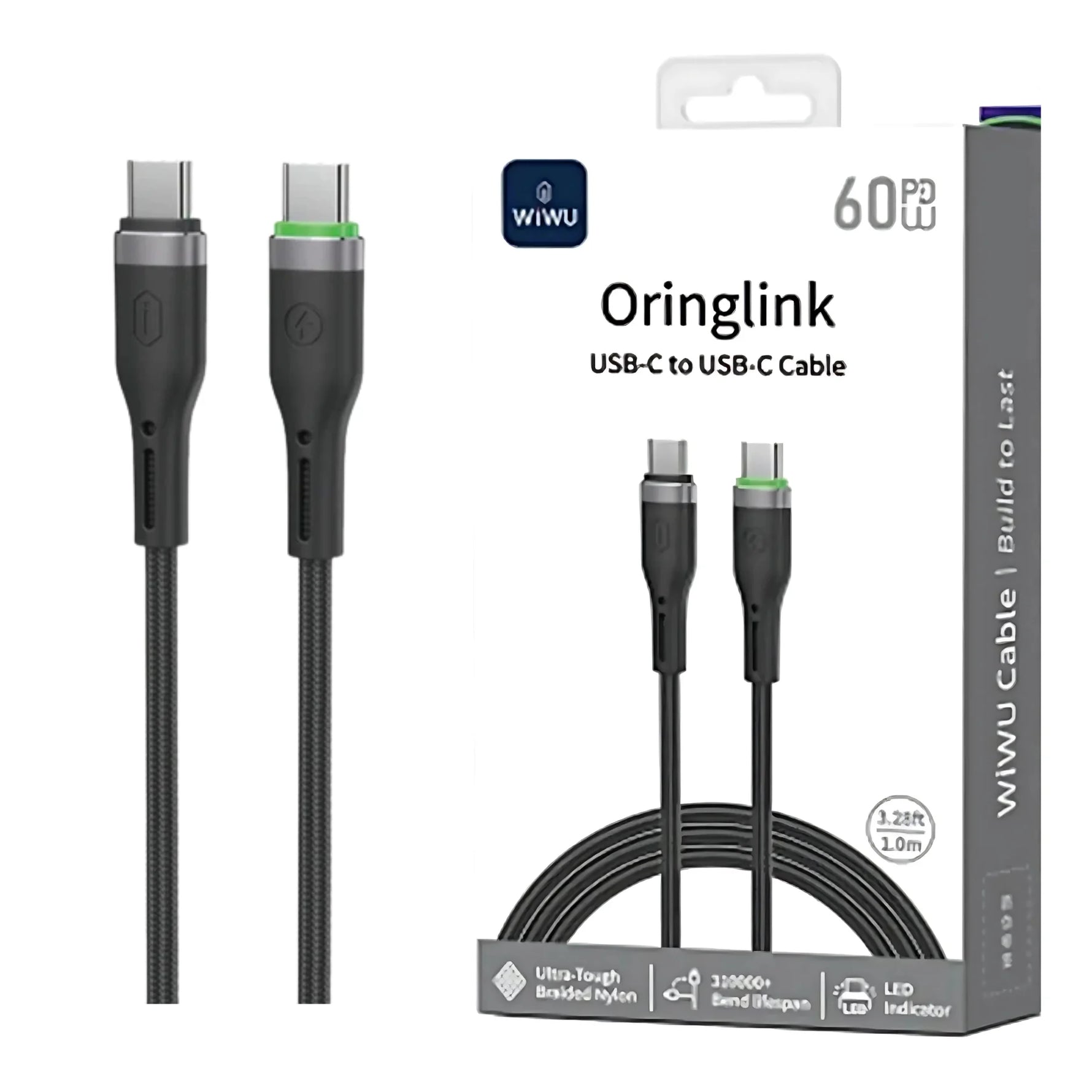 WiWU Oringlink 60W USB-C to USB-C PD Fast Charging Cable – 1M
