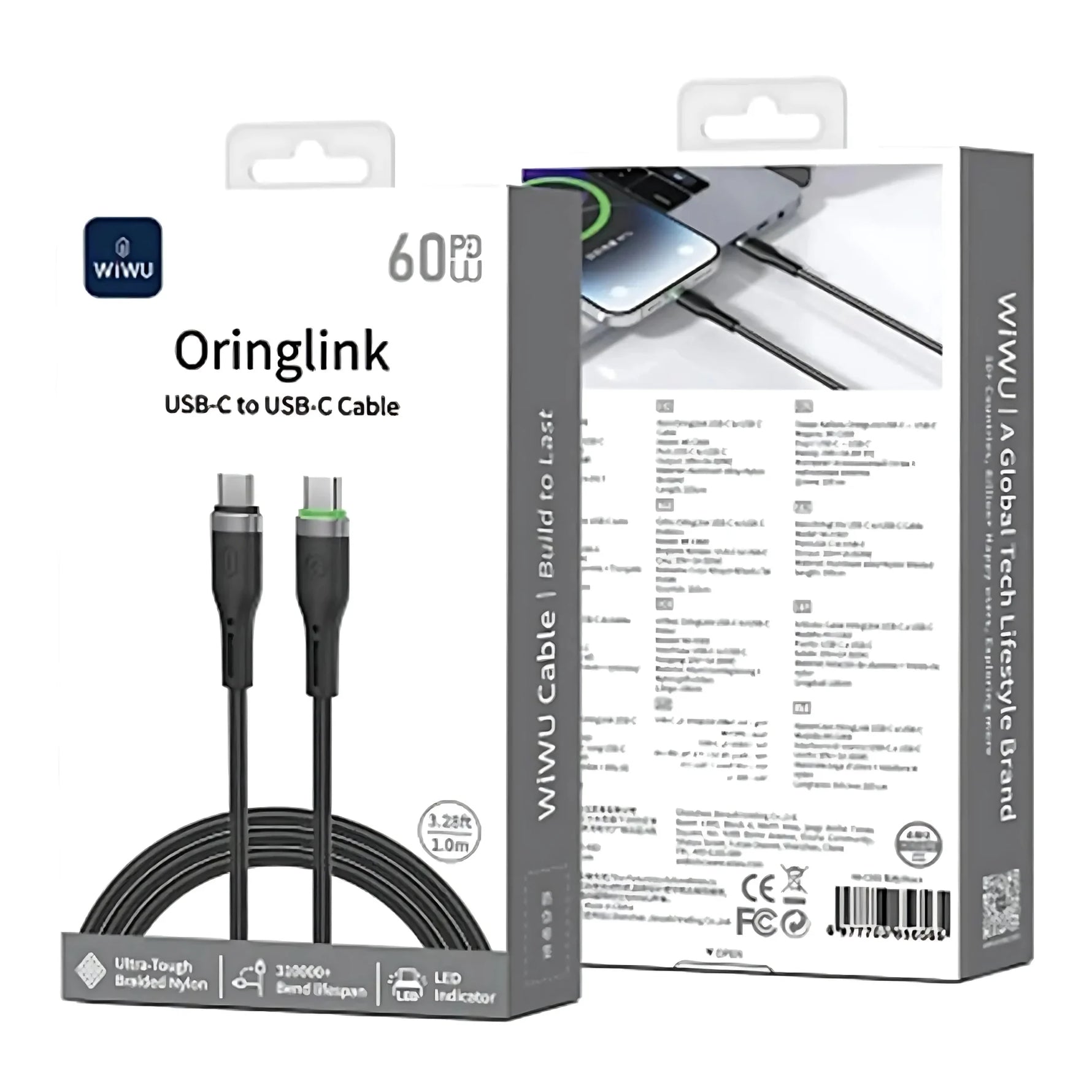 WiWU Oringlink 60W USB-C to USB-C PD Fast Charging Cable – 1M