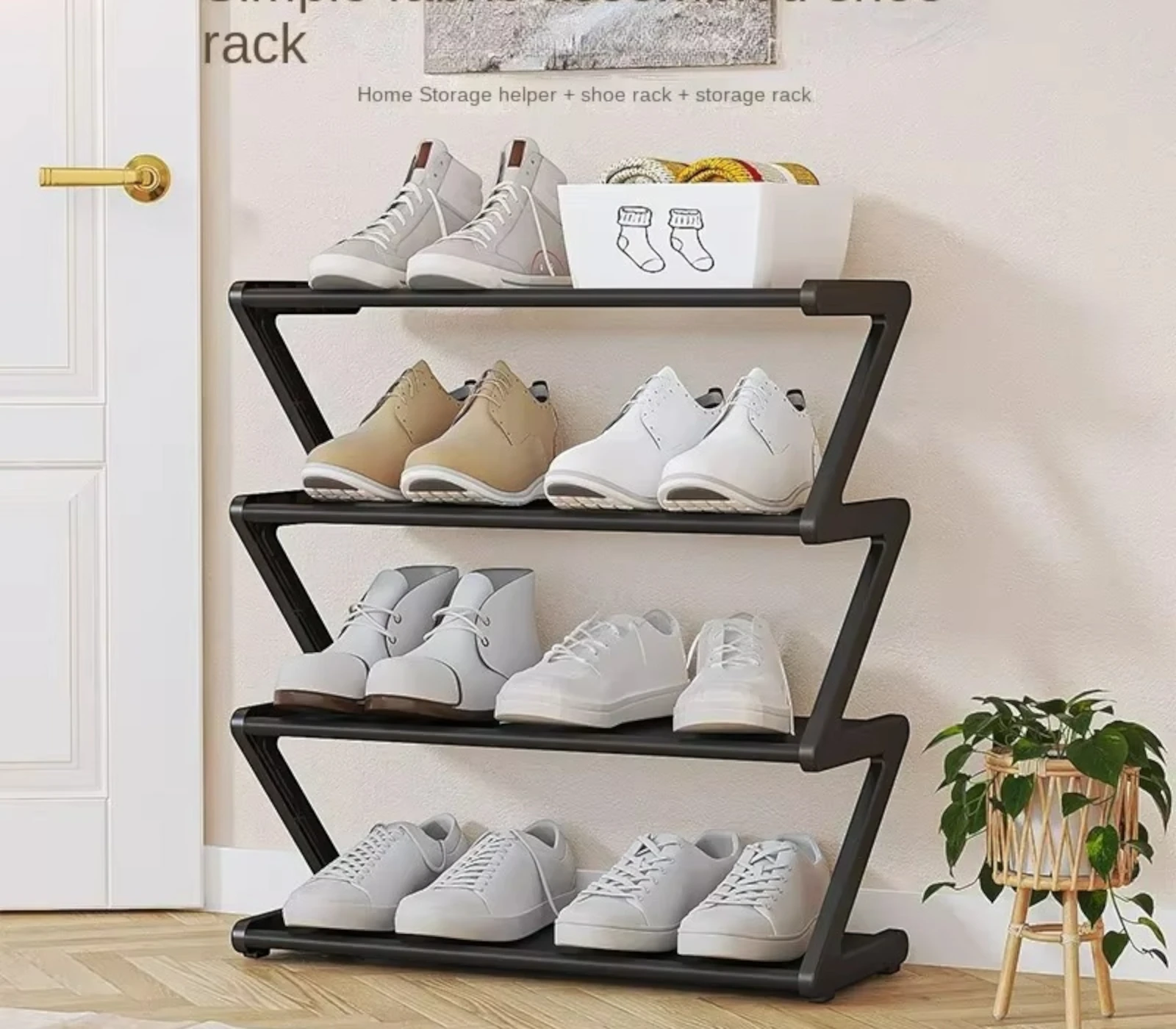 Z-Shaped Modern Shoe Rack | Multi-Layer Space-Saving Organizer | Stylish Open Shelf Shoe Storage