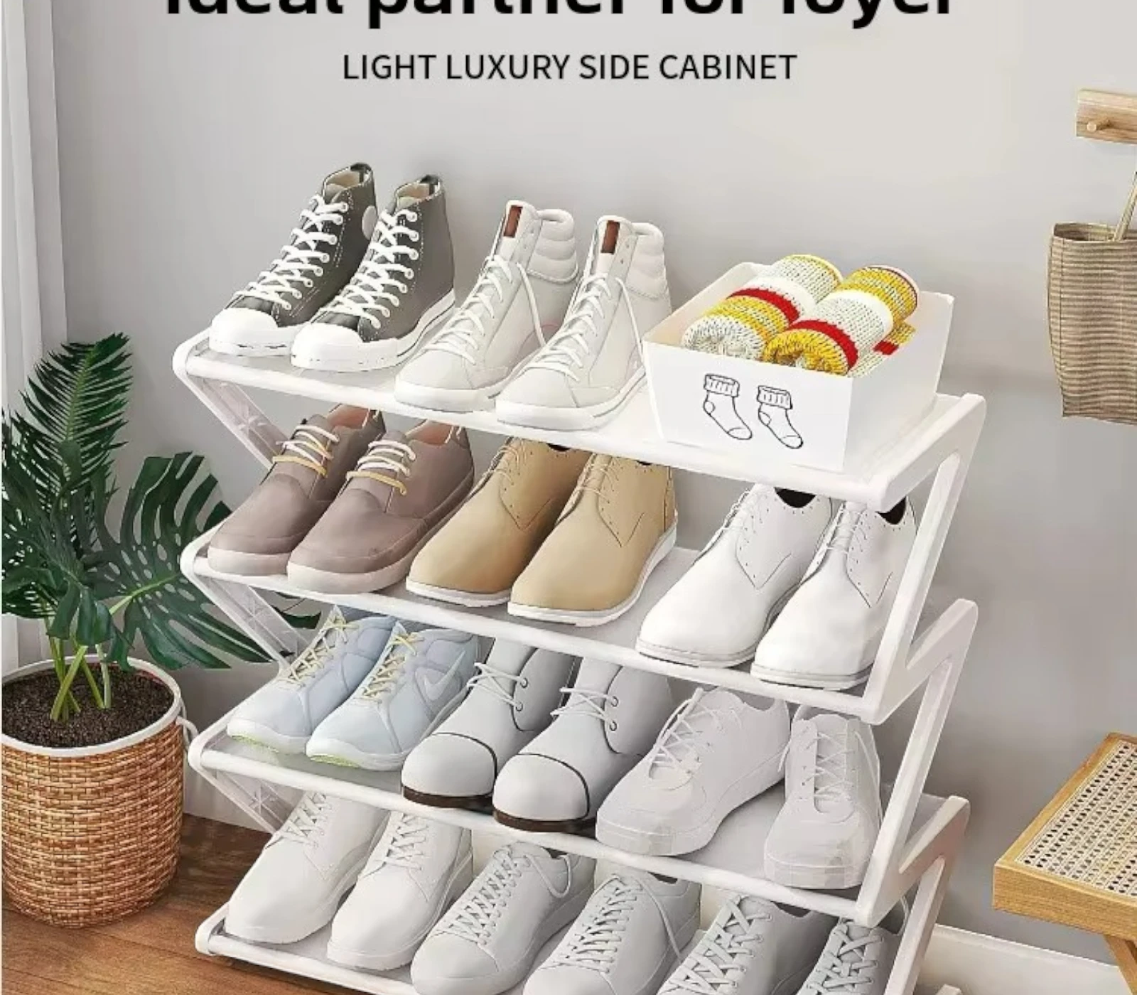Z-Shaped Modern Shoe Rack | Multi-Layer Space-Saving Organizer | Stylish Open Shelf Shoe Storage