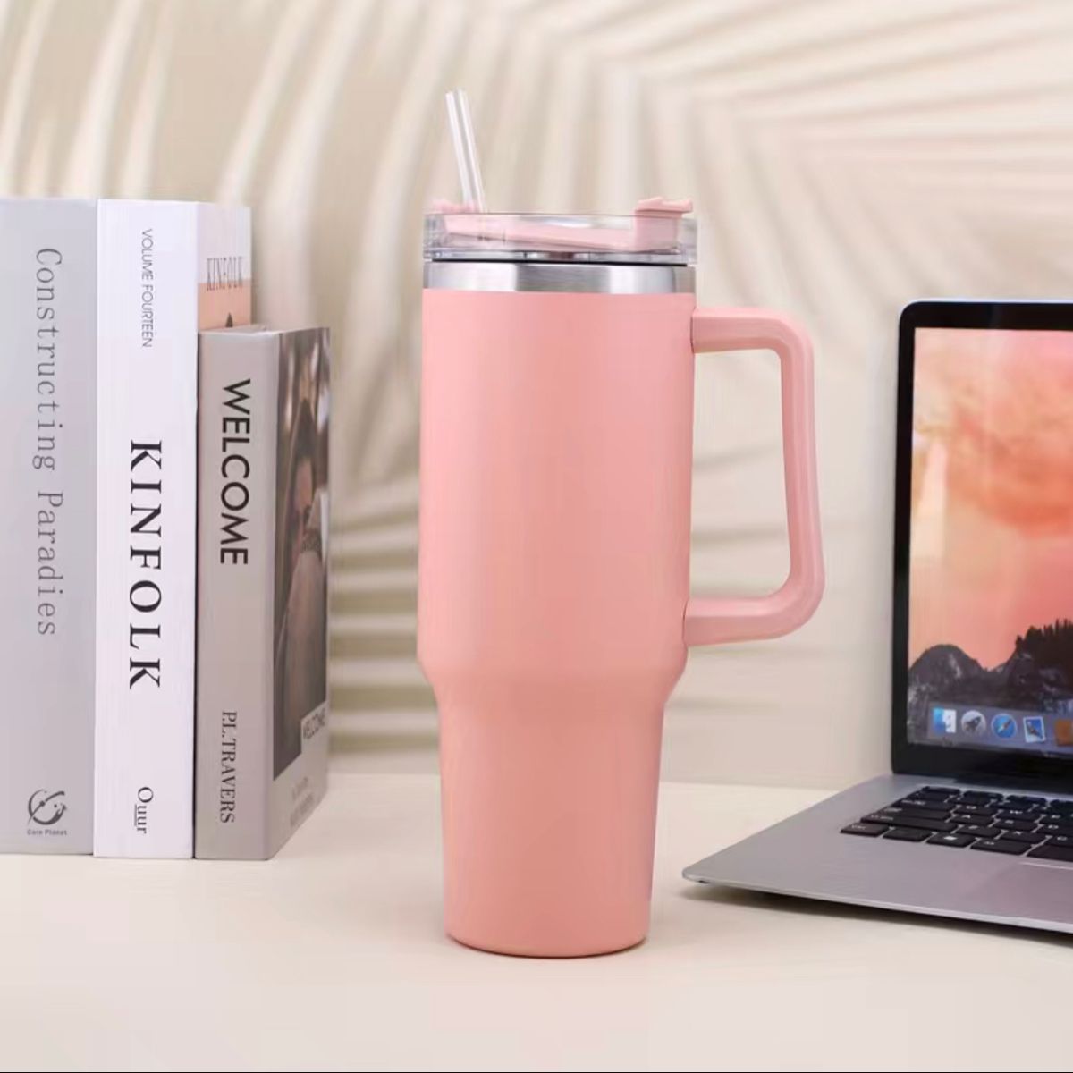 1200ml Stainless Steel Insulated Tumbler – Bingba / Stanley Thermal Cup with Handle & Straw