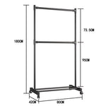 Double Rod Clothes Rack with Wheels – Heavy Duty Stainless Steel Garment Stand with Bottom Shelf (Space Saving Organizer)