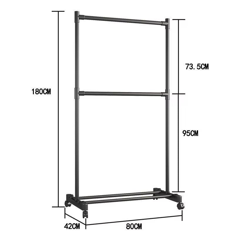 Double Rod Clothes Rack with Wheels – Heavy Duty Stainless Steel Garment Stand with Bottom Shelf (Space Saving Organizer)