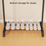 Double Rod Clothes Rack with Wheels – Heavy Duty Stainless Steel Garment Stand with Bottom Shelf (Space Saving Organizer)