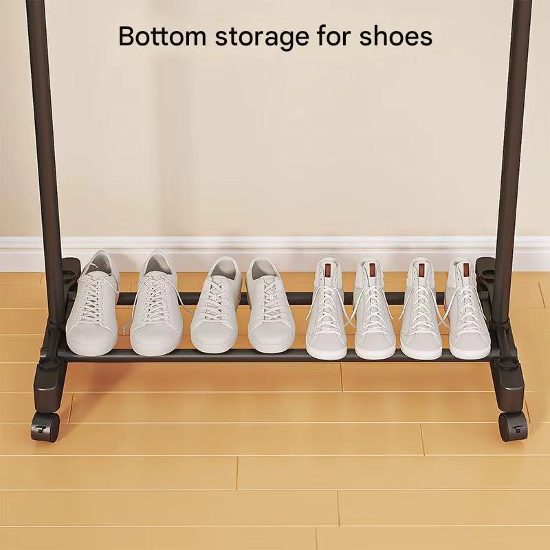 Double Rod Clothes Rack with Wheels – Heavy Duty Stainless Steel Garment Stand with Bottom Shelf (Space Saving Organizer)
