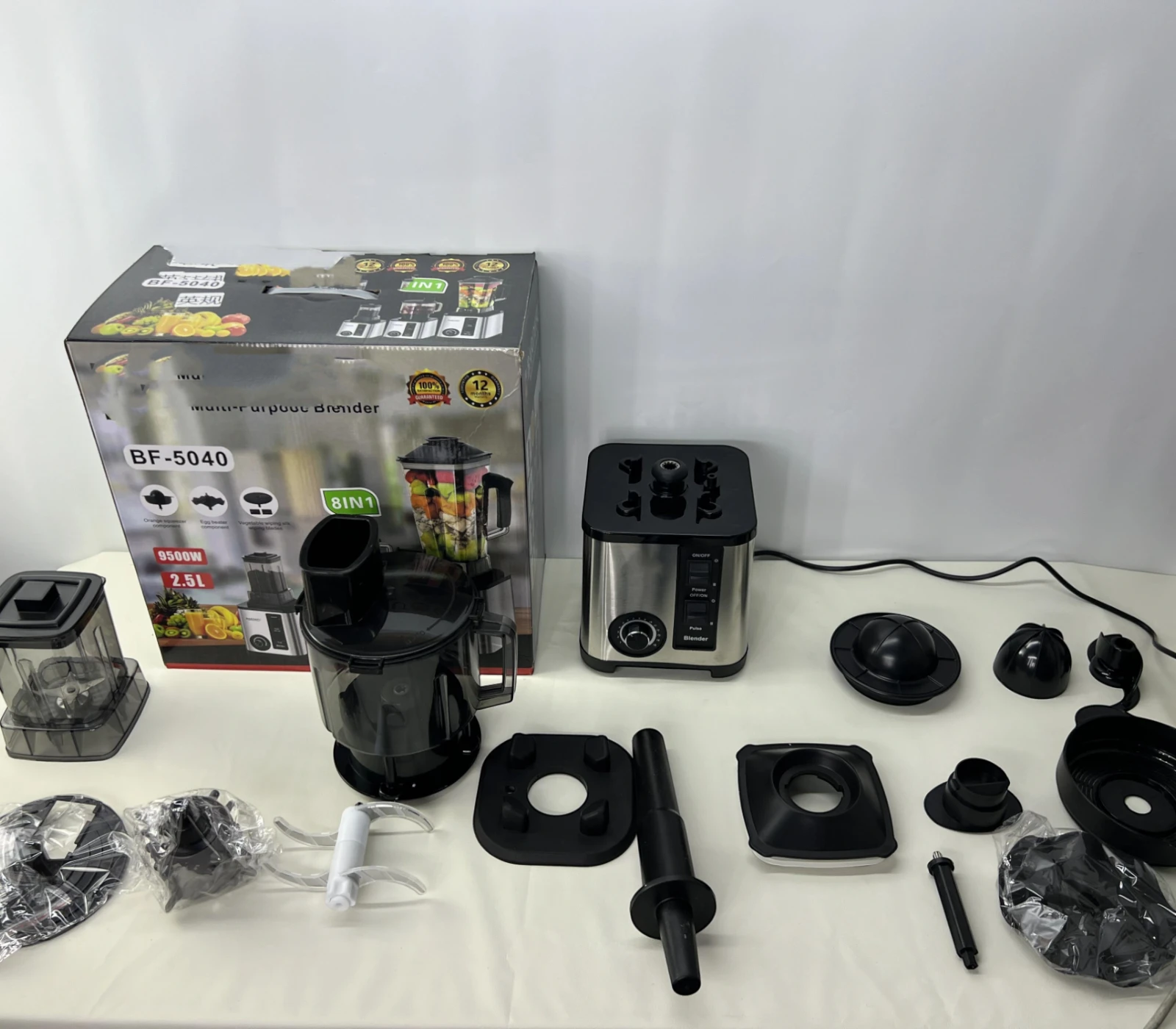 8-in-1 Heavy Duty Blender & Food Processor – 9500W Electric Mixer, Grinder & Juicer, 2.5L Glass Jar – Crest Silver Bardefu