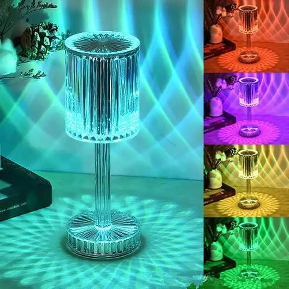 16-Color Crystal Diamond Projection Lamp – LED RGB Table Lamp with Remote & Touch Control (Rechargeable Night Light)
