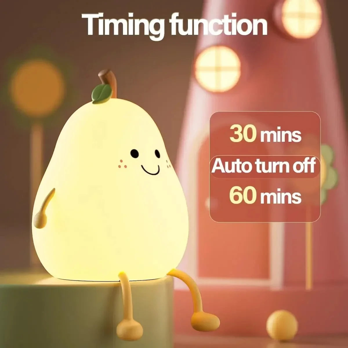 Rechargeable Pear Night Light – Super?Squishy Silicone Touch Lamp with 7?Color Dimmable LED