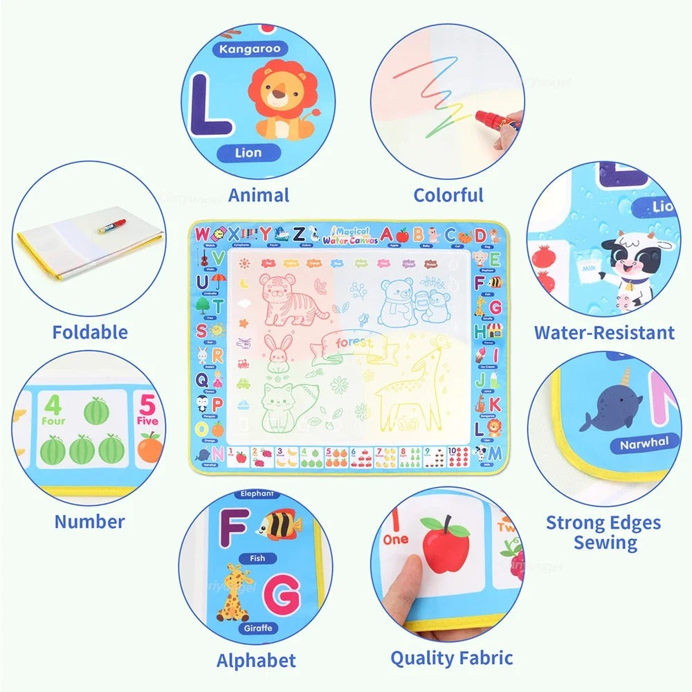Magic Water Drawing Mat (100x80CM) – Reusable Mess-Free Kids Painting & Doodle Board with Magic Pens