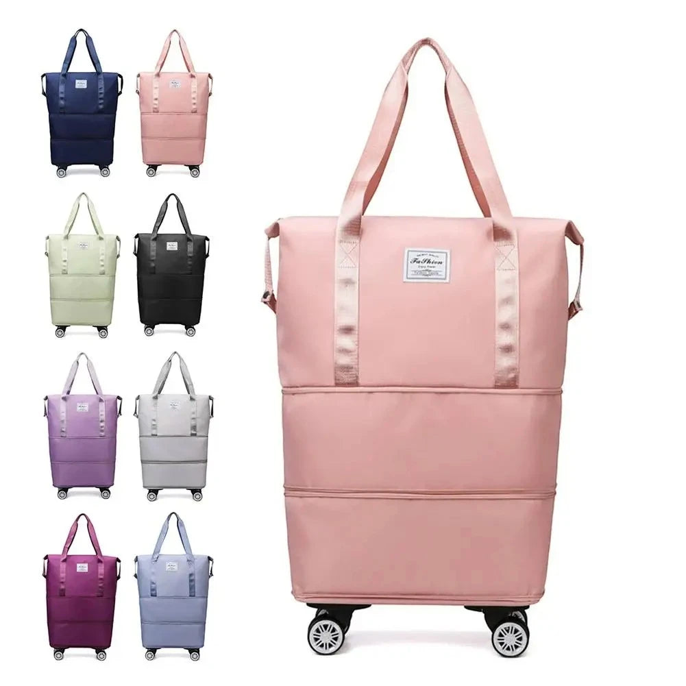 Expandable Travel Bag with Wheels – Large Capacity Waterproof Carry-On Duffel (Detachable Universal Wheels)