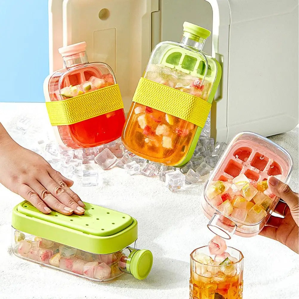 2-in-1 Ice Cube Tray Water Bottle – Summer Portable Ice Maker Cup with Straw