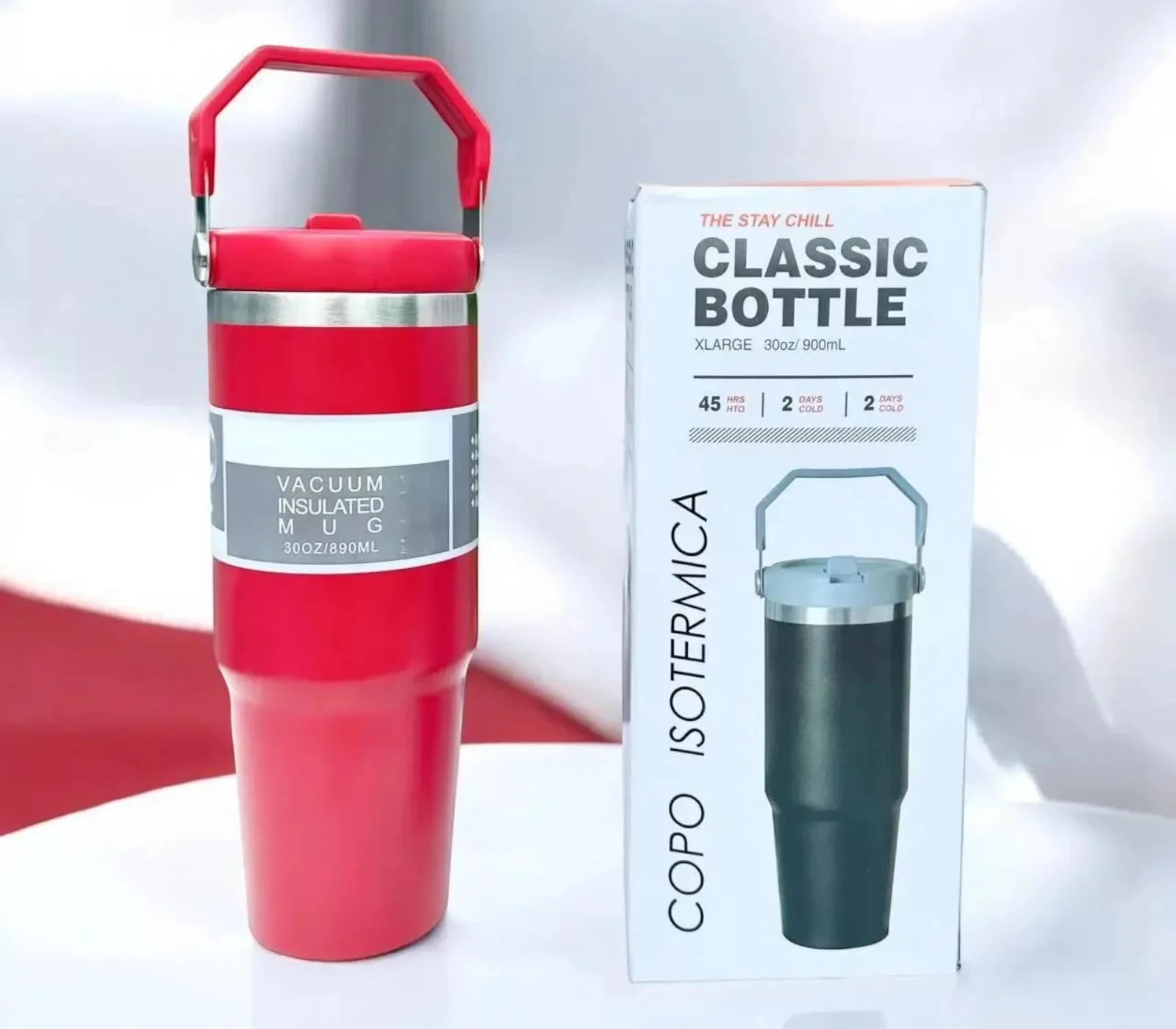 900ML Stainless Steel Thermal Water Bottle – Vacuum Insulated Coffee Tumbler, Hot & Cold Portable Travel Mug with Straw (30oz)