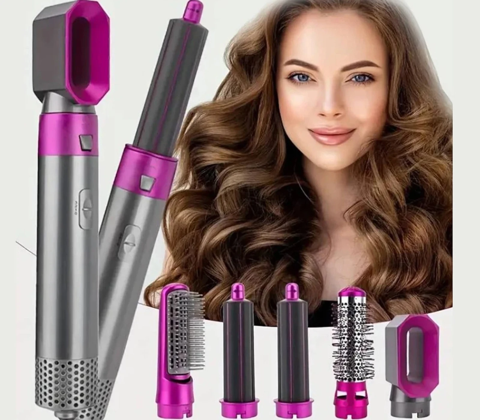 5 in 1 Hot Air Brush Hair Dryer Styler – Negative Ionic Blow Dryer, Detachable Curling Wand, Straightener &amp; Volumizer